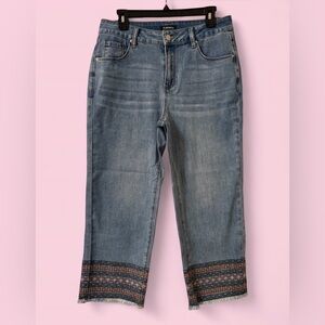 Flamingals Embroidered Hem Crop Jeans Stretch Denim Womens Size L